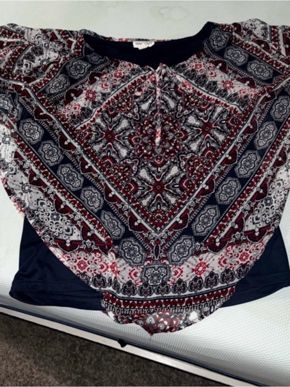 Westport Red, Navy & White Paisley Boho Blouse - Picture 6 of 6